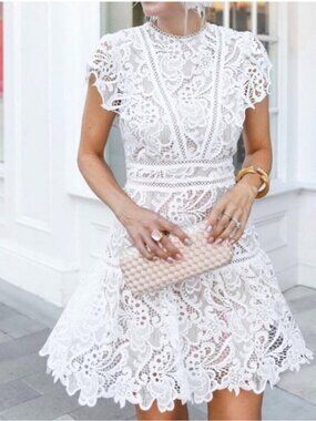 Small White Cocktail Party Dress Cruise Lace Semi Formal Homecoming Bachelorette